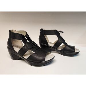 Black T-Strap Sandals with Wedge Heel EUC